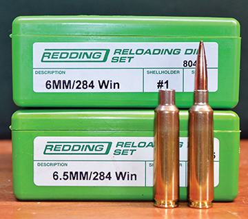 Case loss is zero when first necking down the 284 Winchester case with a  6.5-284 die, followed by the 6mm-284 die.
